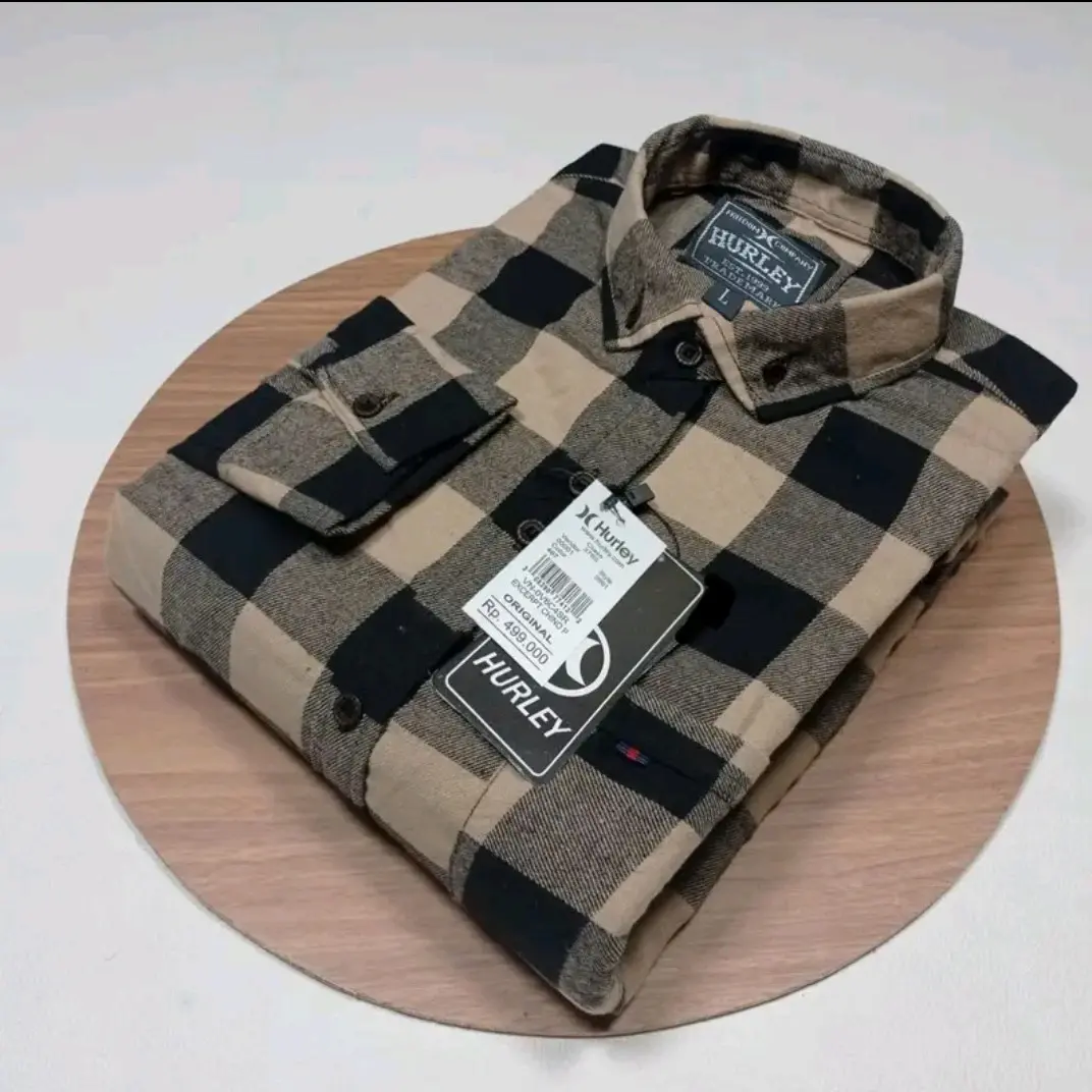 PROMOO!! Kemeja Flanel Lengan Panjang Pria Wanita Motif Catur Cream Katun Santai Crew Neck Slim-fitting V-Neck Kantong Kotak Cowok Distro Unisex Kerja