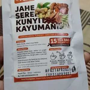 JAHE SEREH KUNYIT KAYU MANIS 100% NATURAL LEMONGRASS, TUMERIC, GINGGER & CINNAMON 15 Tea Bag Bebas Kafein & Gula Halal Minuman Instan Herbal