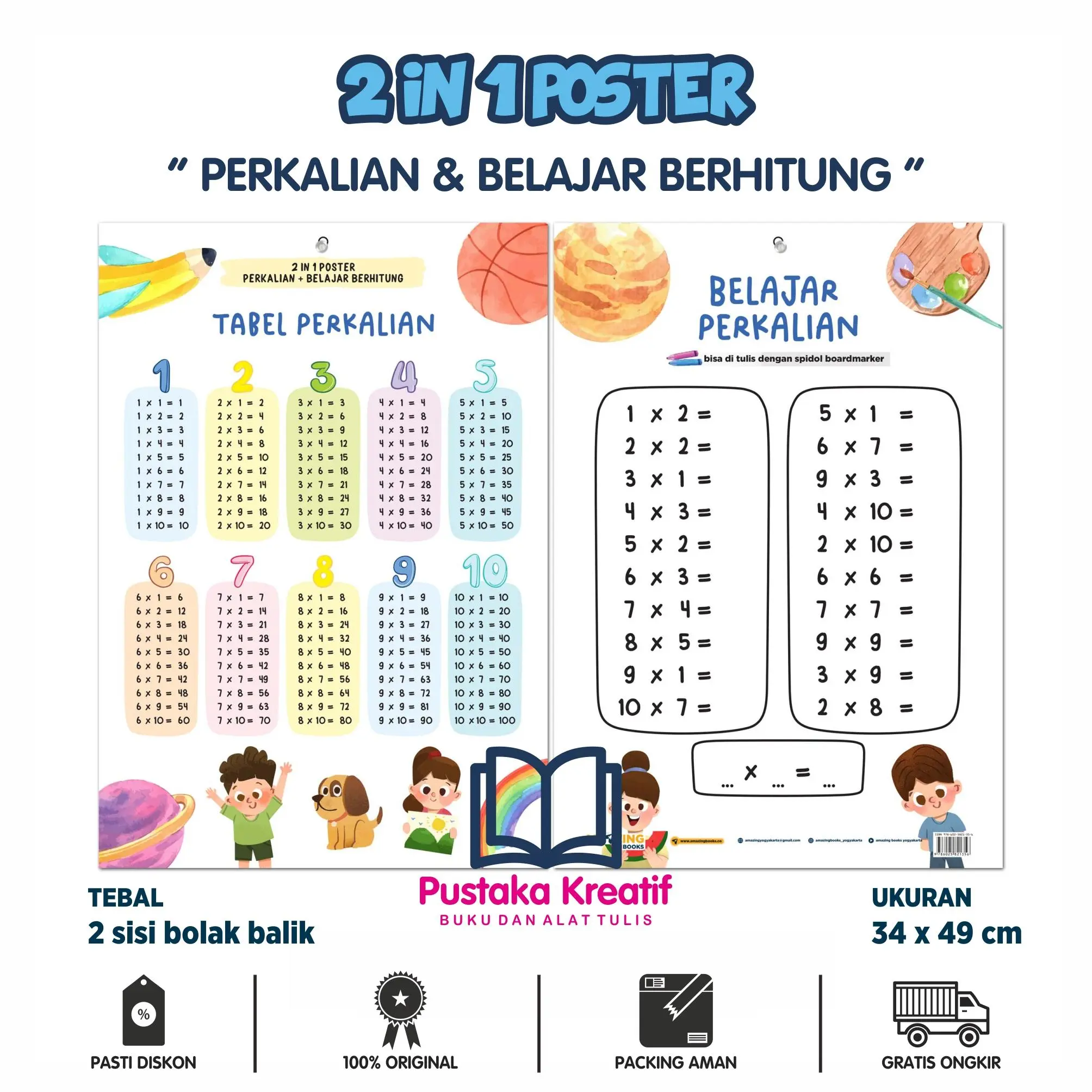 Poster 2In1: Perkalian Dan Belajar Berhitung