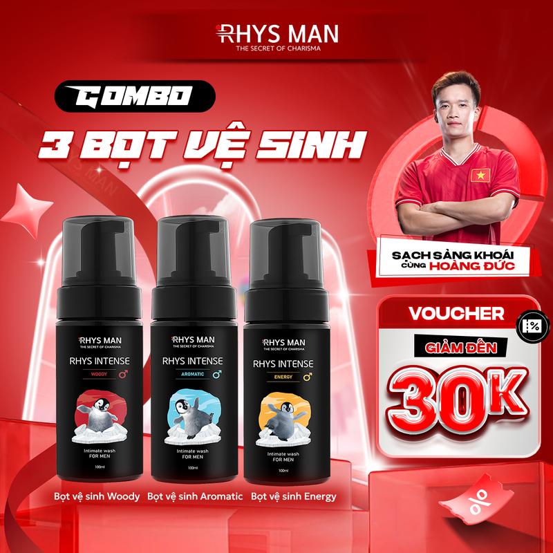 Combo 3 Chai bọt vệ sinh nam giới RHYS MAN Rhys Intense 100ml |Tặng kèm 1 Set Túi và Hộp