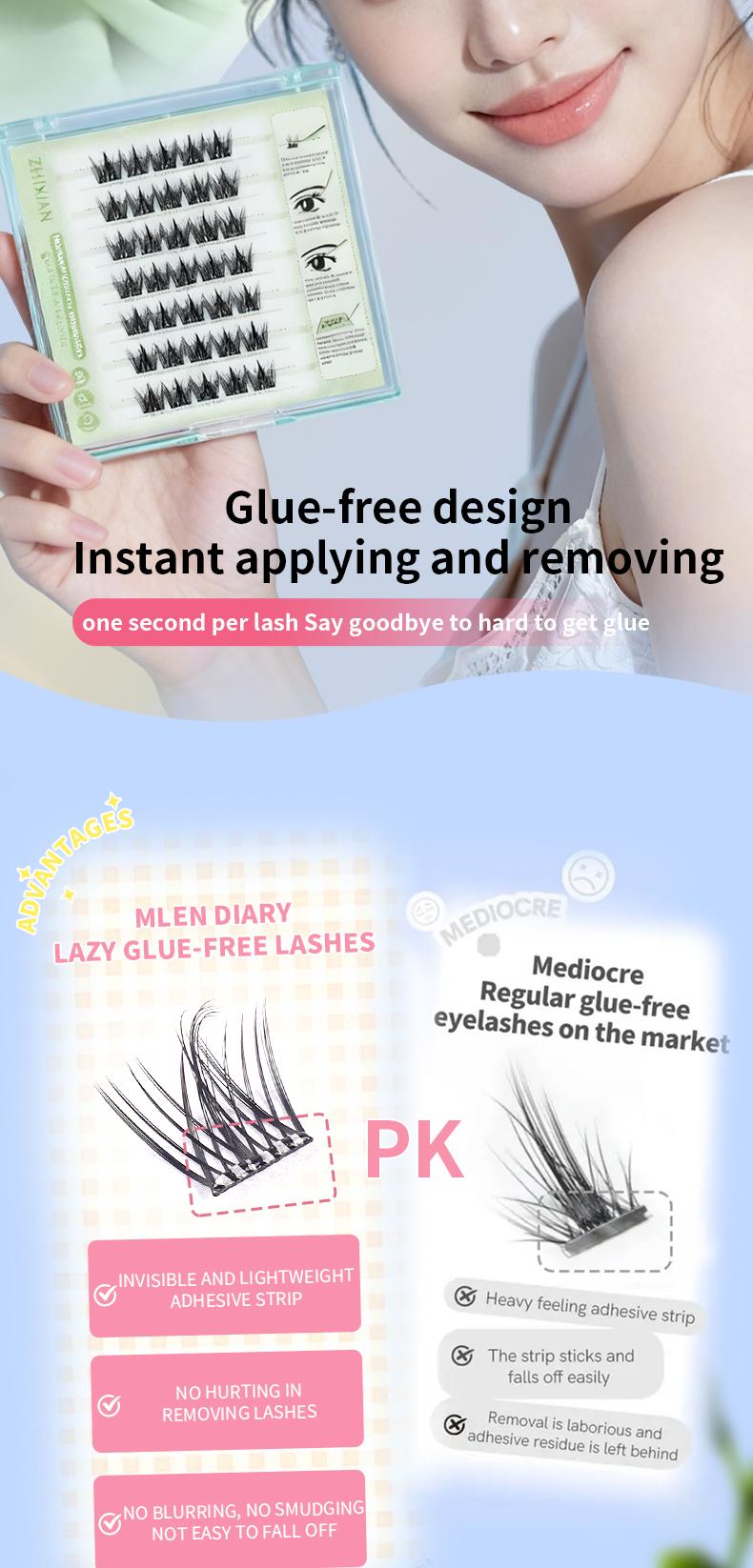 ZhiXian Bulumata palsu pemula bebas lem tidak perlu menggunakan lem bulu mata palsu dapat digunakan kembali Eyelash extension set C Curl False Eyelash Length 10-12 mm