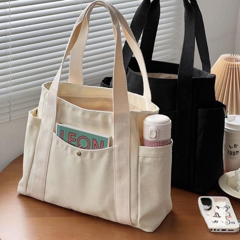 Product Introduction of Beg Tangan, Beg  Kanvas Tebal, Gaya Kasual dan Ringkas, Sesuai untuk Pelajar Sastera, Beg Bahu Bags Totebag Canvas Anyaman Minimalist 21