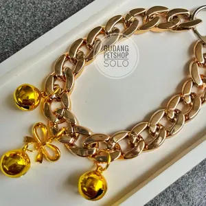 Kalung Kucing Rantai Ringan 3 Lonceng dengan Liontin