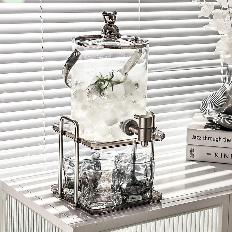 Product Introduction of Sier Bear Glass Cold Kettle With Faucet Large Capacity Bucket Water Cup Set Household Fruit Tea Beverage 0