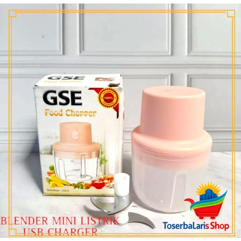 Blender Mini Chopper Elektrik USB Bawang Putih Cabai Sayur Daging Mpasi Bayi GSE Food Processor Portable Wadah Putih Buram Pisau Tajam Awet