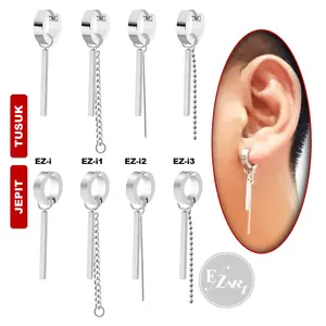 1Pc Model EZ-i Silver Anting Jepit Tusuk Variasi Bandul Gaya Punk Korea KPOP Stainless Steel Pria Wanita