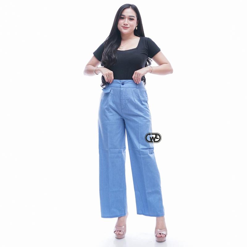 outfit celana oro pants jeans denim Highwaist Loose Anti Kusut Panjang Casual Wanita 7