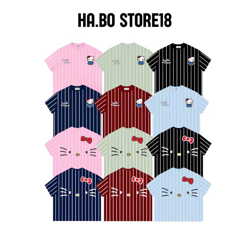 Áo Thun Boxy HABO STORE18 Cotton 250gsm Cổ Tròn Nam Nữ " FULL SỌC HELLO KITTY " Áo Phông Nữ Form Rộng BOXY Nam Nữ Mùa Hè Kiểu Đẹp HA.BO STORE18