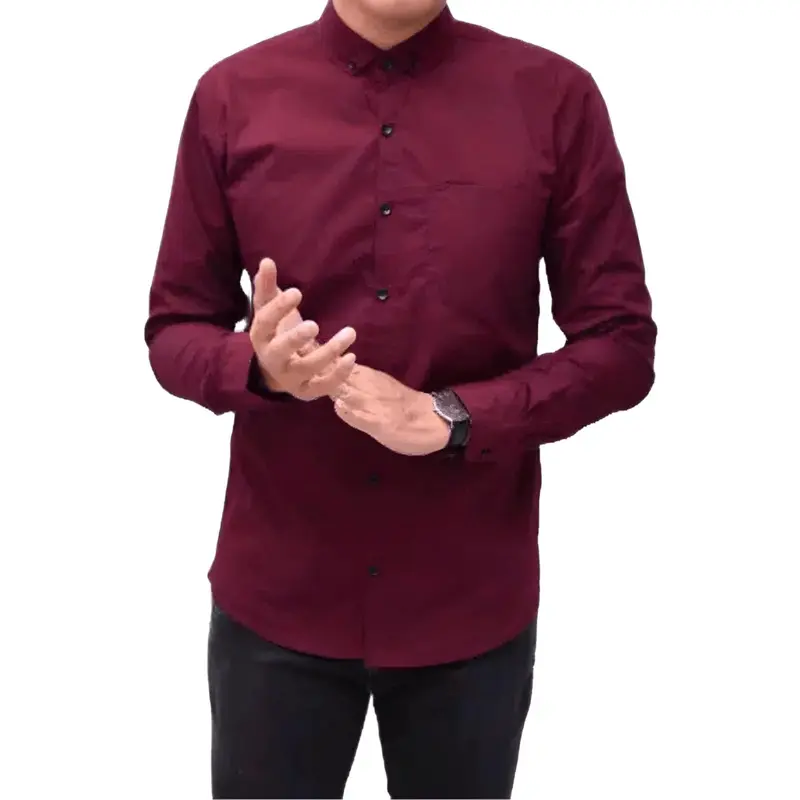 Kemeja Pria Lengan Panjang Polos Baju Casual Slimfit Hitam Kerah Cowok Formal Basic 5