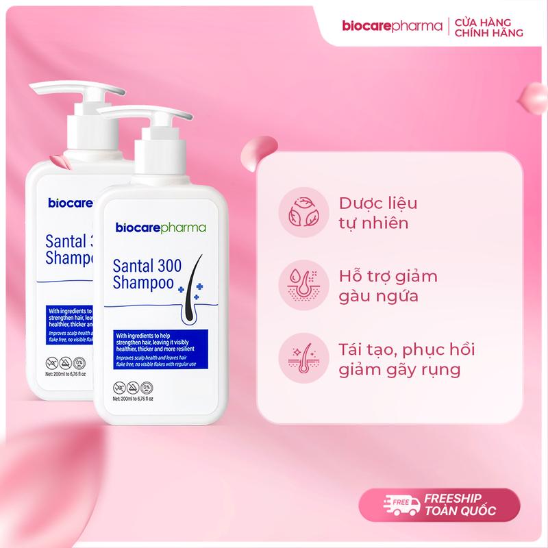 Biocarepharma Combo 2 chai dầu gội hỗ trợ gàu nấm ngứa Santal 300 dung tích 200ml.