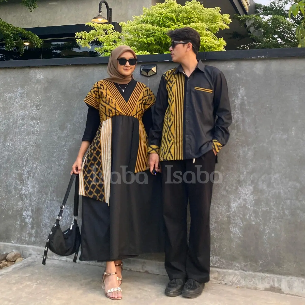 Batik Couple Tenun Kondangan Dress Andin Hitam Kekinian Baju Fashion Muslim Wanita Setelan Pakaian  Pasangan Tunik Gamis Panjang Atasan Sarimbit  Lebaran Remaja Keluarga Dewasa Polos Katun
