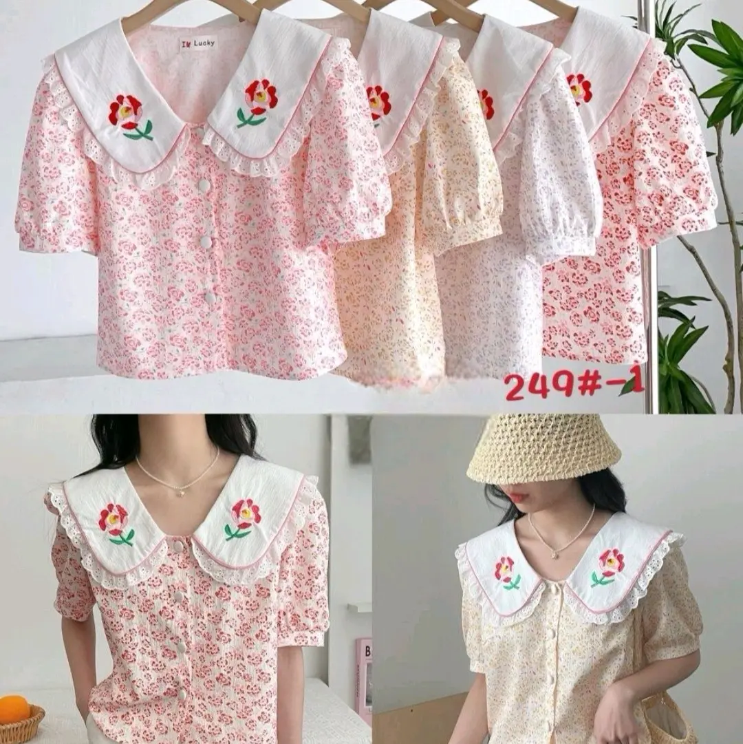Atasan katun Bangkok 310 import renda Slim-fitting Katun Santai