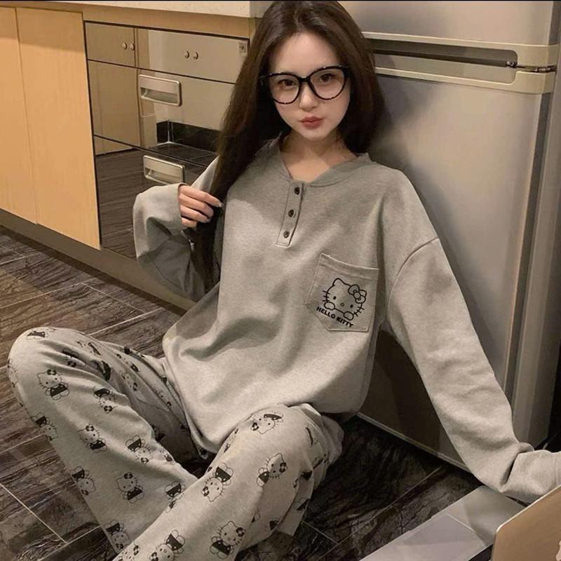  Đồ Pijama Nữ Hello Kitty Dài Tay Bộ Đồ Ngủ Dáng Rộng Chất Cotton Thoáng Mát Phù Hợp Cho Nữ Thiết Kế Dáng Rộng Thoải Mái Chất Liệu Cotton Phù Hợp Mọi Mùa 