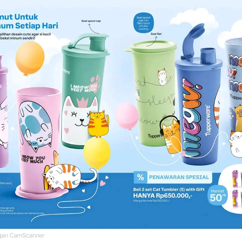 Botol Minum Anak Lucu Tupperware Original - Tumbler Lucu Gambar Kucing Minuman Bottles 0
