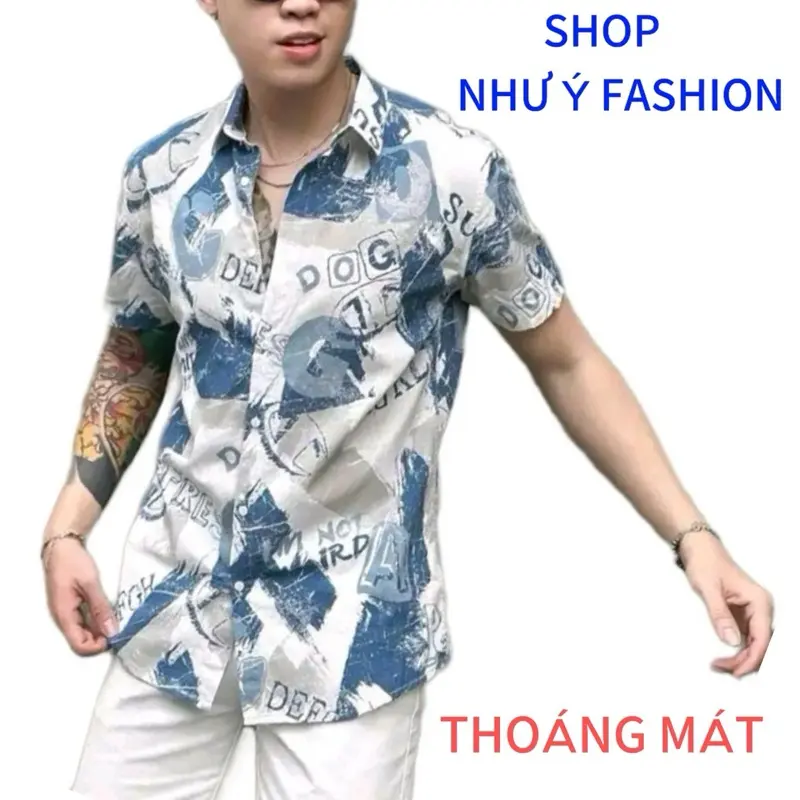Áo sơ mi nam ngắn tay Mango vải lụa dày dặn đứng phom