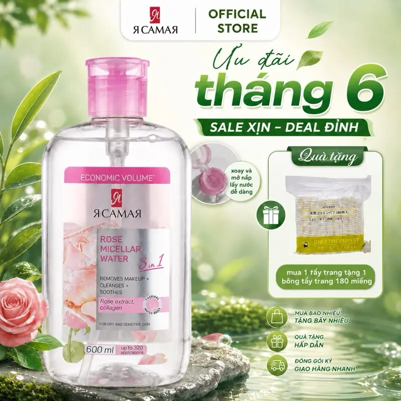 Nước Tẩy Trang Ya Samaya 3-in-1 Micellar Water 600ml - Hỗ Trợ Làm Sạch, Dưỡng Ẩm