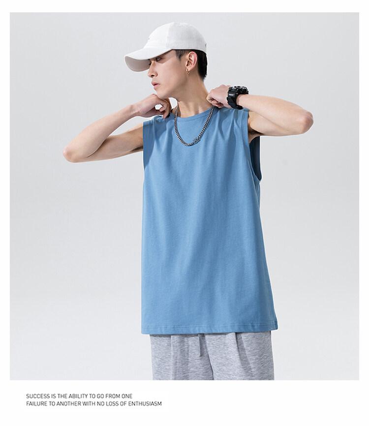 Product Introduction of Cotton short sleeve vest men's summer loose simple public version solid color black multi-color T-shirt 30