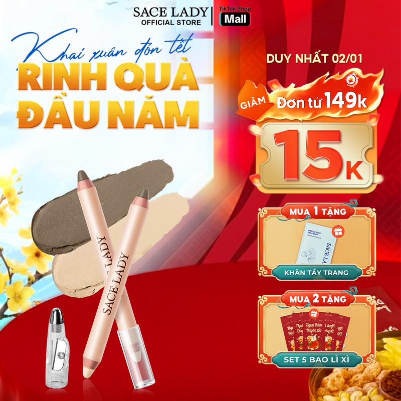 LIVE Bút Tạo Khối & Bắt Sáng SACE LADY Hai Đầu Tạo Bọng Mắt Đường Nét Khuôn Mặt Đẹp Tự Nhiên Lâu Trôi 3.2g