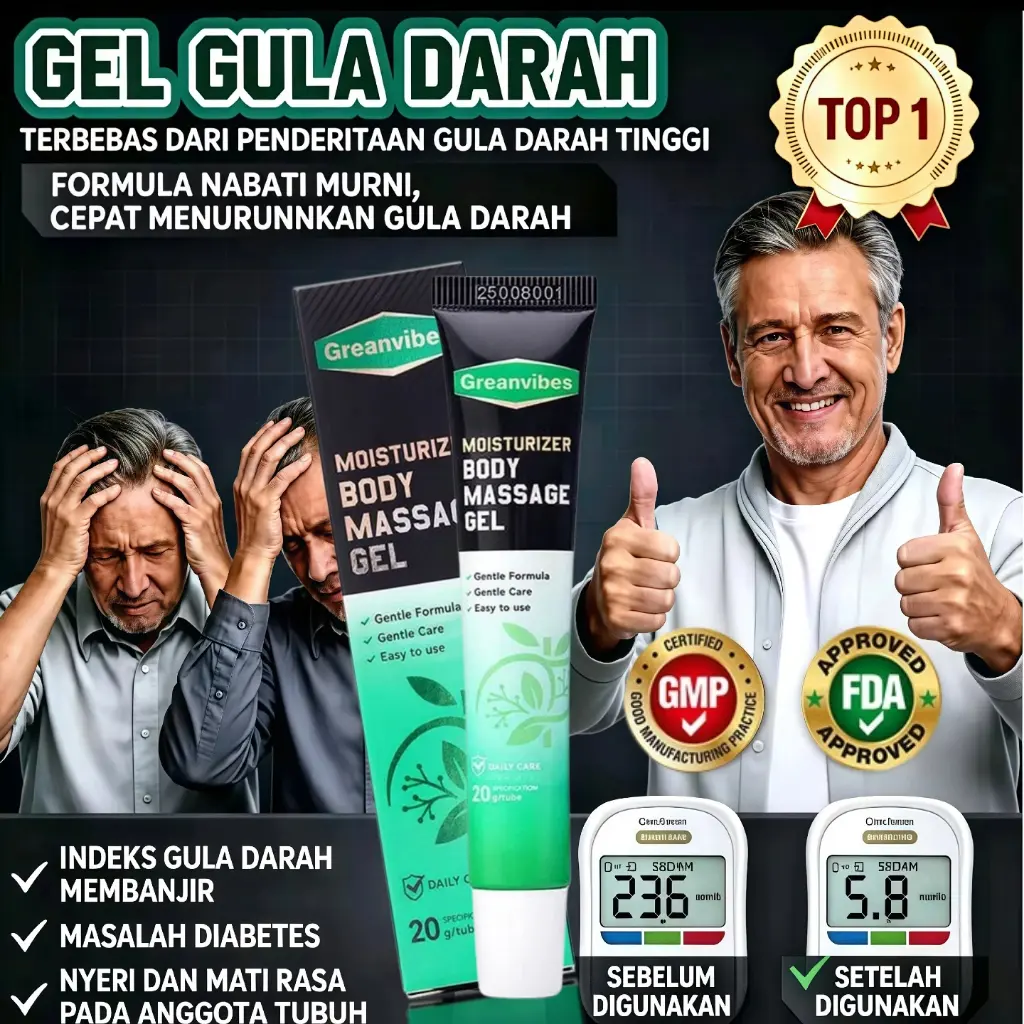 Beli 1 Gratis 1 ❤️   SAYANGI DIRI SENDIRI! Greenvibes/Sol Gel Herbal Penunjang Keseimbangan Gula Darah, Moisturizer Body Massage Gel Herbal Alami 30g, Perawatan Harian