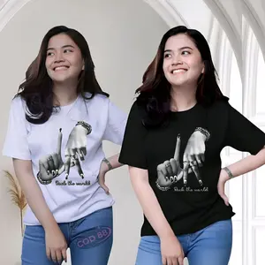Kaos Distro Motif Rock the world Wanita Lengan Pendek 2025 Baju Atasan Dewasa T-Shirt Unisex Distro Bahan Cotton Combed24s Sablon Digital Kualitas Cerah