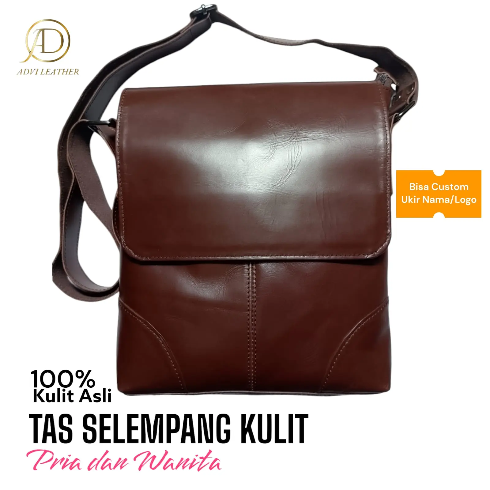TAS KULIT SELEMPANG PRIA ORIGINAL & BAHU CLUTCH HANBAG TERBARU HITAM COSTUM TULIS NAMA TAS TANGAN ASLI 100%KULIT SAPI