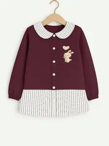 Baju kemeja atasan anak perempuan usia  8-16 Tahun bahan - Knit &  Kombinas Katun Salur| premium Fashion Terbaru