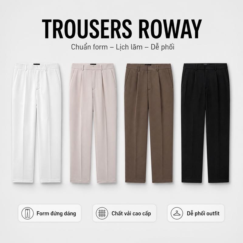 Quần âu nam ROWAY đứng form, chất vải dày dặn, form Slim crop