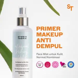 STUDIO TROPIK Original Priming Water | Primer Face Mist Spray Rekomendasi MUA | Makeup Complexion | Kulit normal kombinasi | Dengan Aloe vera dan Rose Water| Finish Soft Matte