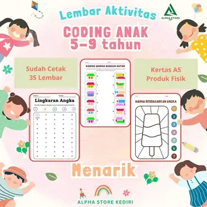 35 Lembar Coding Angka Matematika 5-9 tahun Kertas A5 Full Colour ...