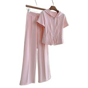 Summer casual sporty set for women, slimming and elegant, short-sleeved cardigan and wide-leg pants. lulu  set  outfit xxl  set