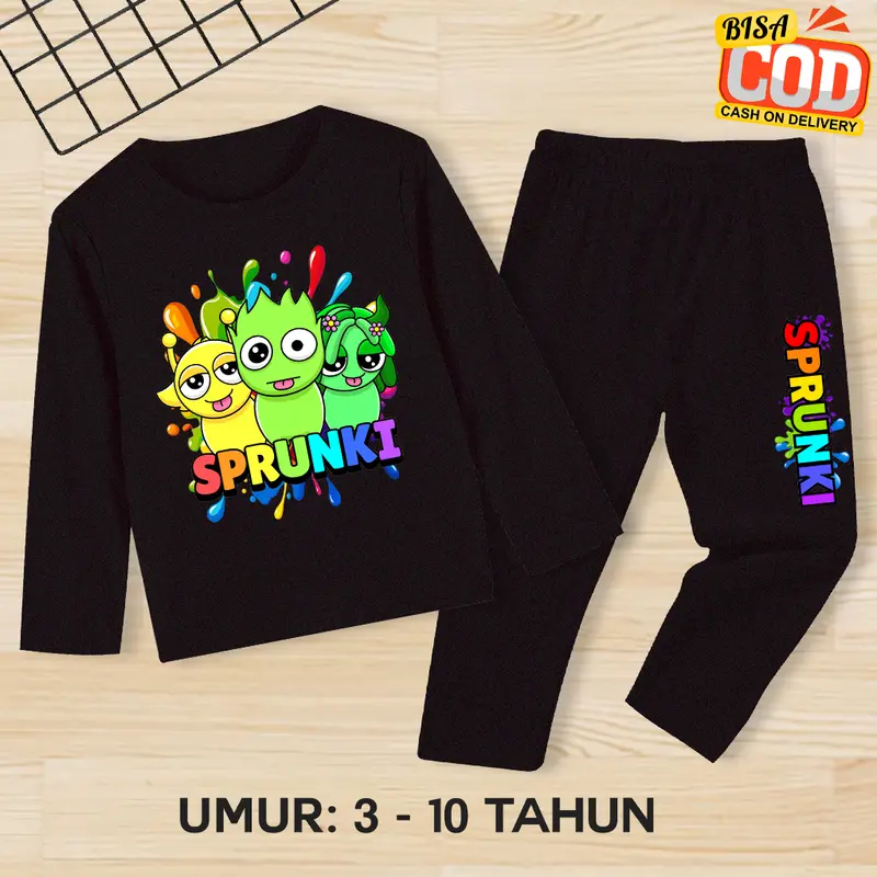 Setelan Sprunki Lucu Anak Laki-Laki/Perempuan Umur 3-10 Tahun Baju Sprunki Celana Panjang 0