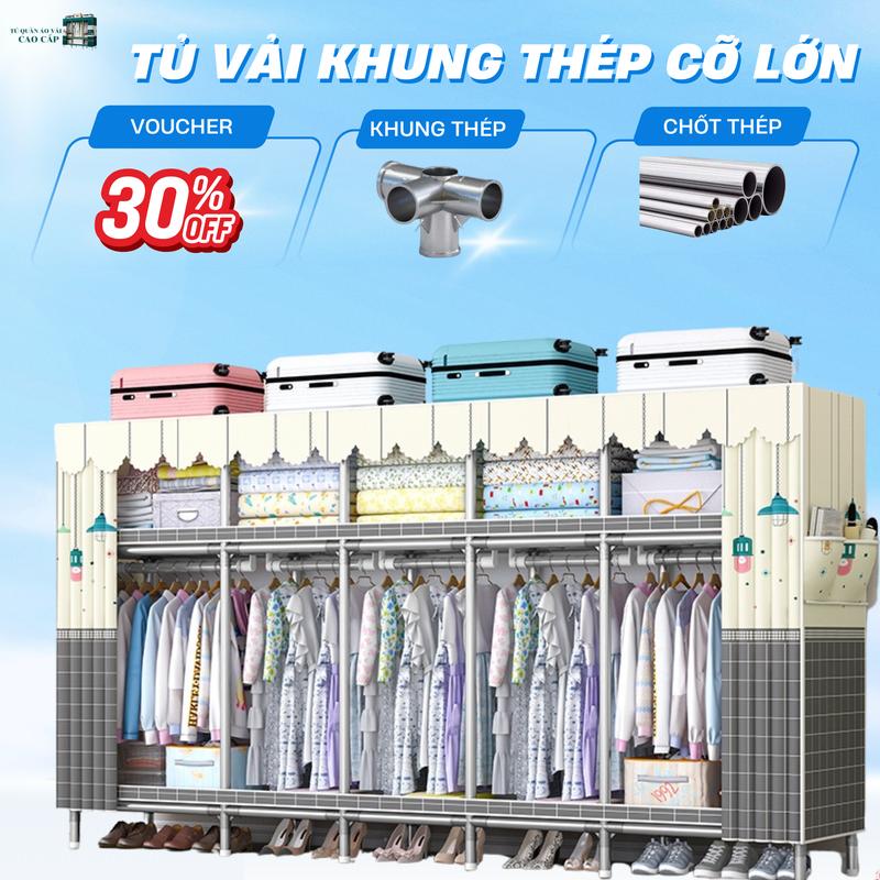  Tuvaicaocapvn Tủ Quần Áo Tủ Vải Khung Thép Titan 2.0mm 4 Ngăn Treo Kệ Đa Năng 210x170x45cm Siêu Bền Chắc Chắn Tháo Lắp Đa Năng Tuvaicaocapvn 