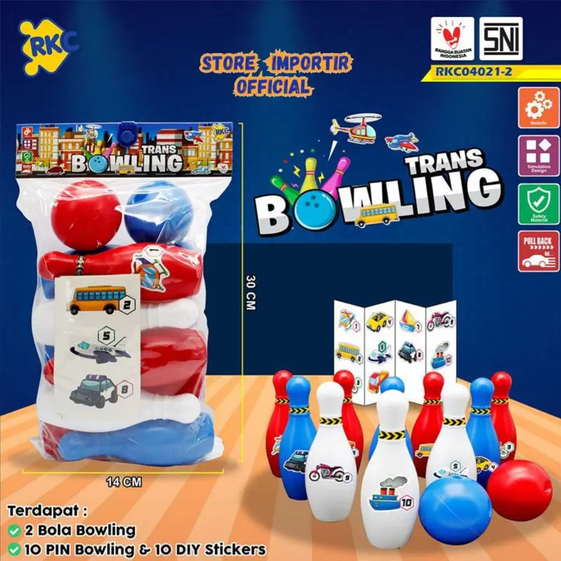 Mainan Bowling Edukasi Olahraga 10 Pcs Pin dan 10 DIY Stickers dengan 2 Bola RKC 04021 2 Bahan Plastik - Toys 0
