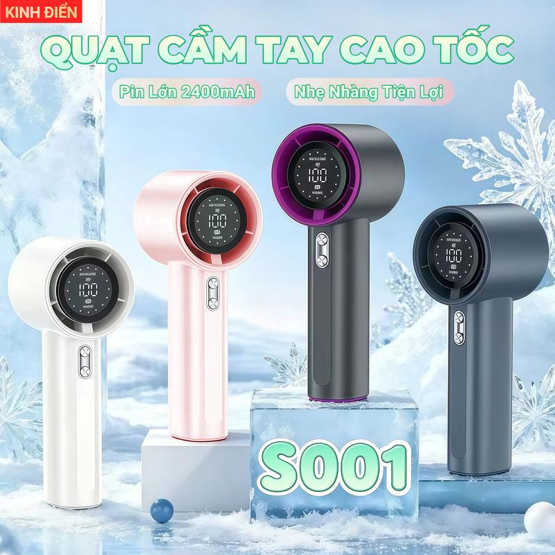 S001 Quạt Cầm Tay Cao Tốc, Quạt turbo tăng áp cầm tay kinh điển, 100 mức gió, Màn hình kỹ thuật số,  Sử Dụng 1-3h, Pin 2400mAh