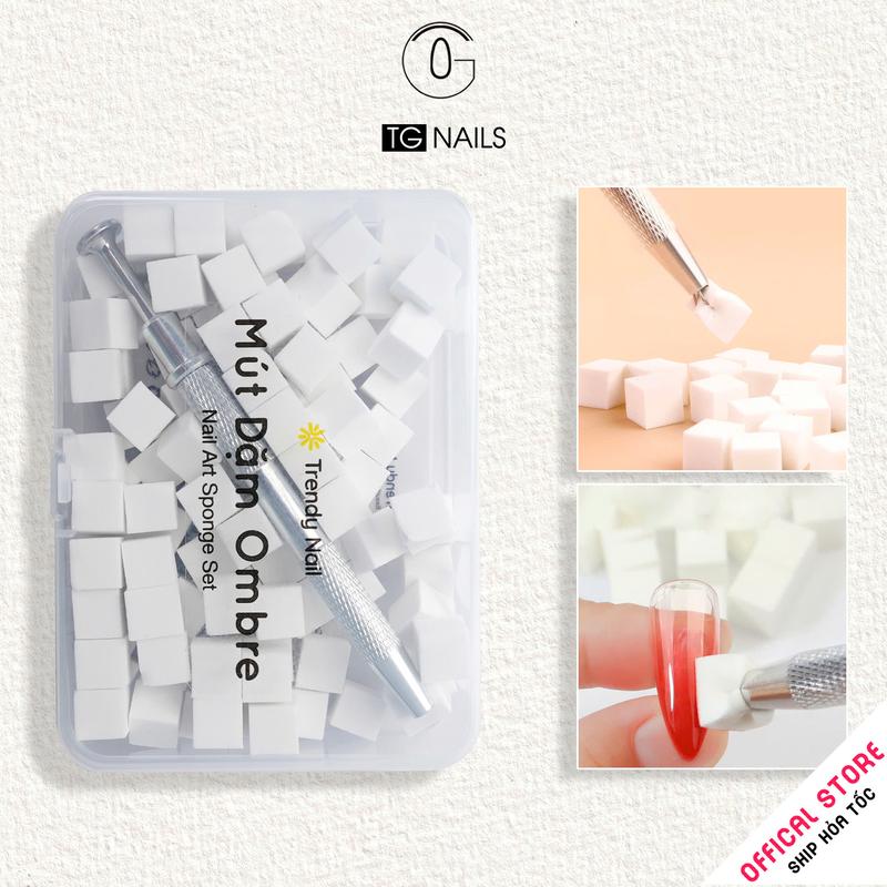 Hộp mút dặm ombre nail kèm bút gắp tiện lợi