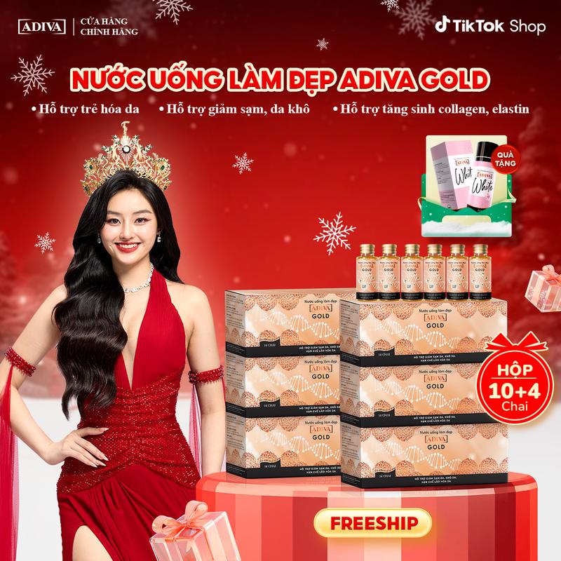 Combo 6 Hộp Nước Uống Làm Đẹp Collagen ADIVA Gold -Giúp Da Giảm Nếp Nhăn Và Chống Lão Hóa