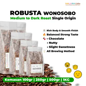 Nalara Coffee Biji Kopi Panggang Sangrai Robusta Wonosobo Medium Dark Roast 1Kg - Bold Dark Chocolate Smoky Ringan Cocok untuk Kopi Susu
