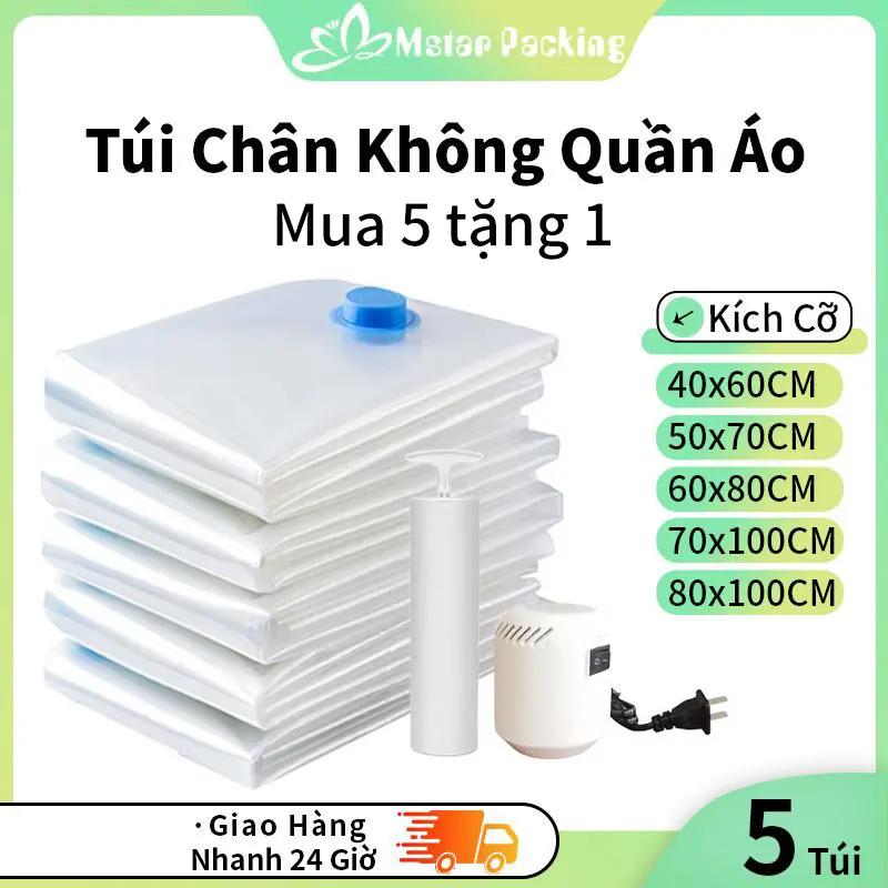 5 Túi hút chân không quần áo, túi nén chân không cho chăn gối, quần áo túi đựng đồ