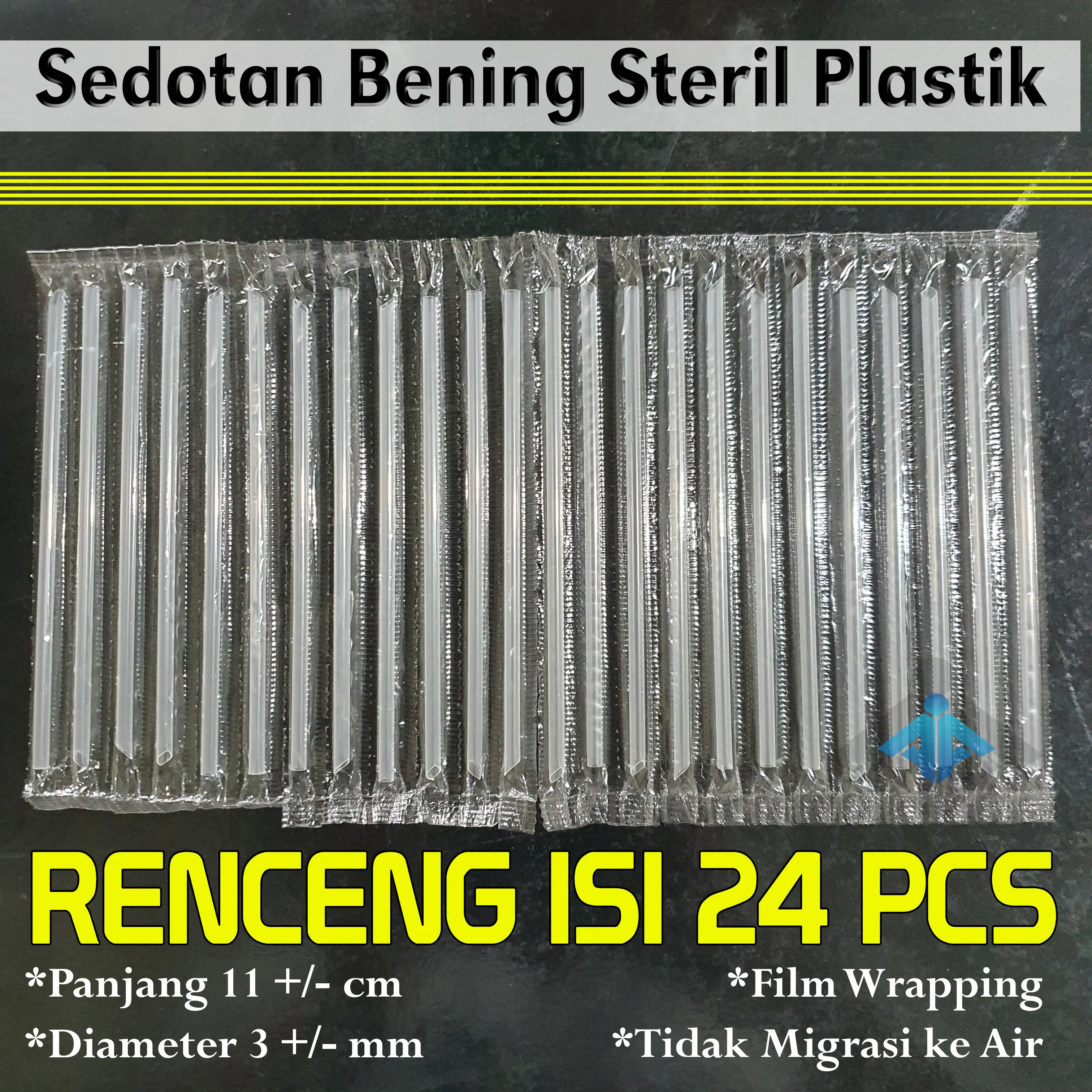 Sedotan Steril Aqua Gelas Renceng isi 24 Pcs, 11 cm x 3 mm, untuk Cup Mineral, AMDK, untuk seal cup plastik, Bening, Termurah