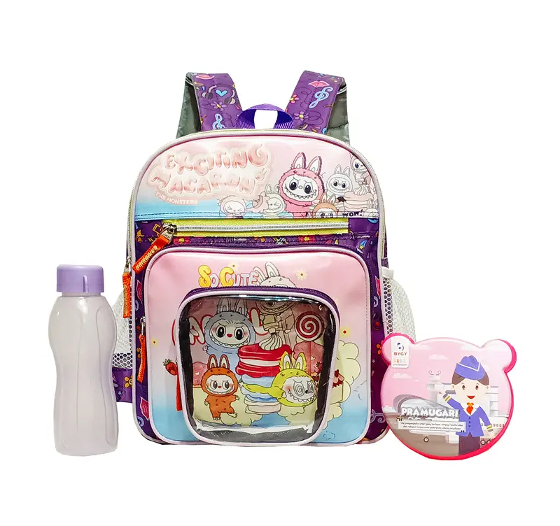 Tas Ransel Anak Perempuan PAUD-TK Karakter LABUBU MACARON TERBARU!! // M1044 Tas Sekolah Anak FREE Tempat Makan+Botol Minum 300ml// Fashion Kids // BISA COD!! 3