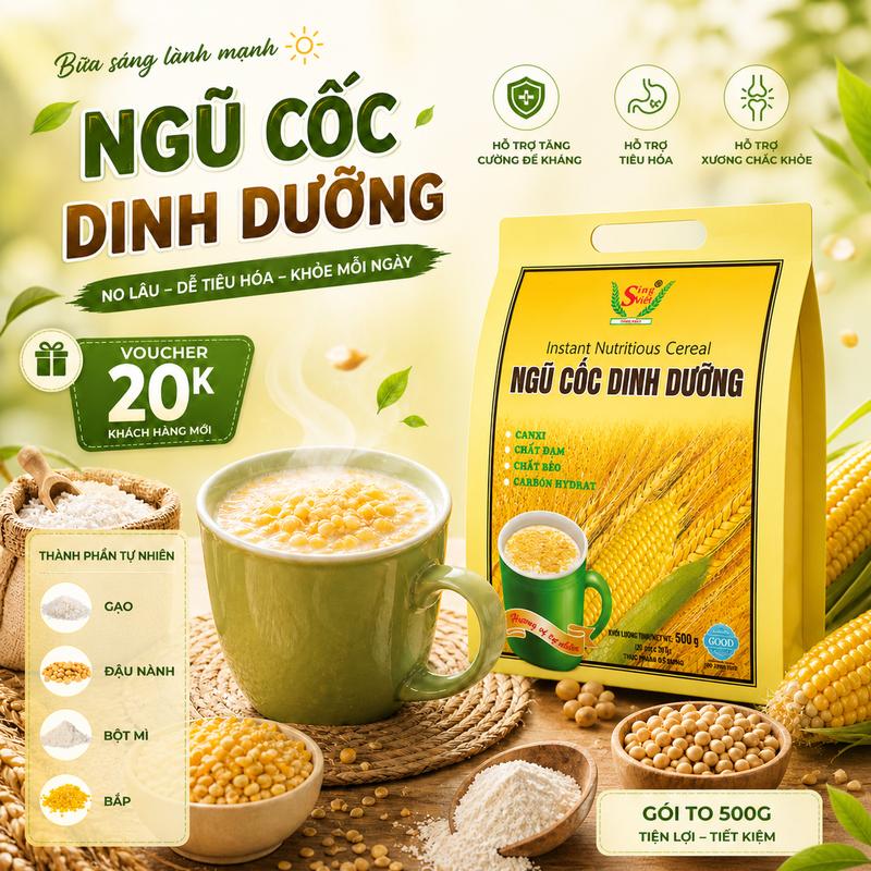 Ngũ Cốc Dinh Dưỡng Sing Việt Giàu Canxi Vitamin Chất Xơ Dễ Tiêu Hóa Cho Cả Gia Đình (20 gói x 25g)