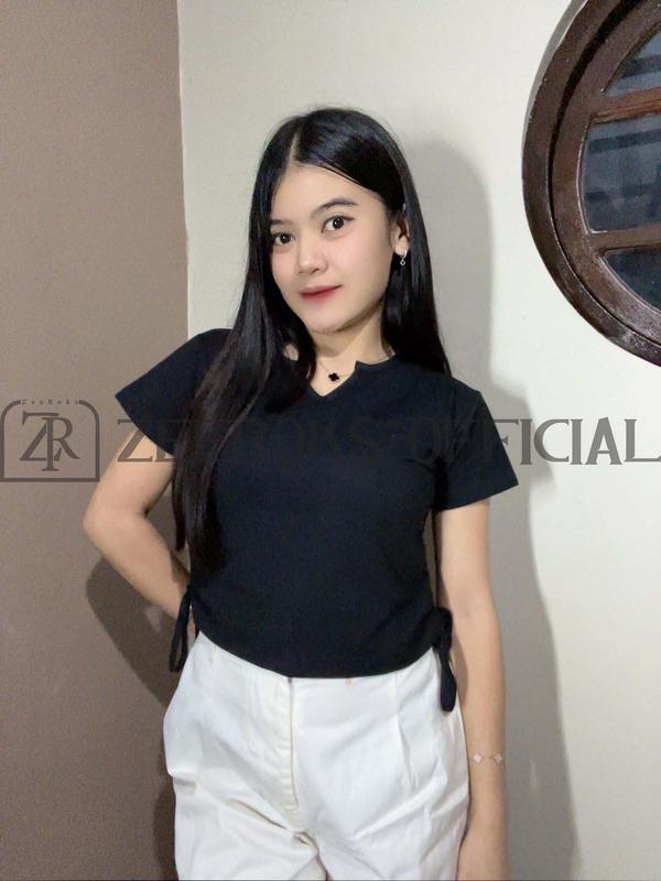 ZEEROKS Baju Wanita Crop top Tali Samping Bahan Cotton Combed Kaos Cewek 8