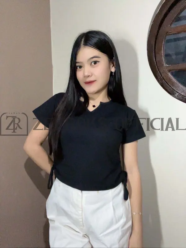 ZEEROKS Baju Wanita Crop top Tali Samping Bahan Cotton Combed Kaos Cewek 8