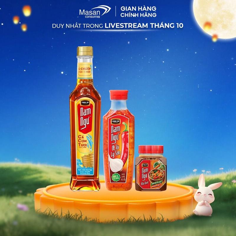 Combo 1 Nước mắm ớt tỏi Lý Sơn 300ml - 1 Nước mắm Nam Ngư cá cơm chai thủy tinh 500ml - 1 Hủ kho quẹt Nam Ngư 200gr