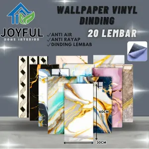 (PAKET HEMAT 20 PCS) WALLPAPER DINDING VINYL MARBLE / Stiker Lemari Cabinet Marble 30X60CM • High Quality