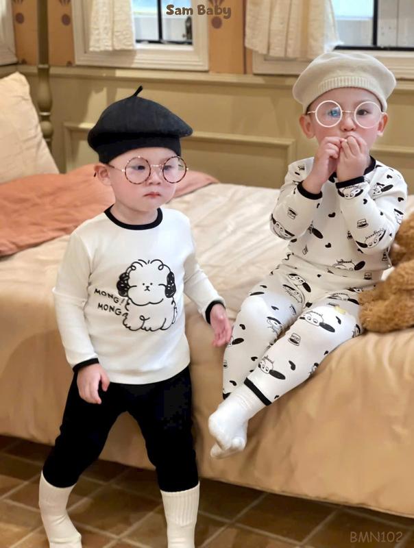  BMN102-Bộ quần áo cotton thu đông họa tiết CÚN MONG MONG mềm nhẹ cho bé-BMN102 