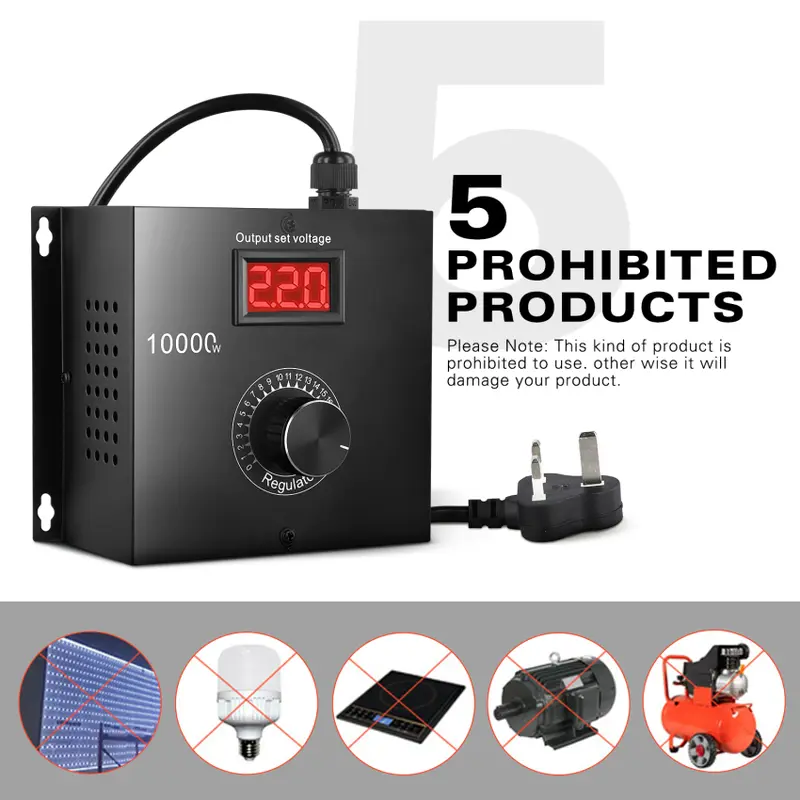 Bộ điều chỉnh điện áp điện tử SCR, 10000W, AC công suất cao, 0V-220V, Biến áp chuyển đổi điện áp thay đổi, Bộ điều chỉnh độ sáng điện tử, Bộ điều khiển tốc độ quạt động cơ cụm từ đơn, cho quạt nhẹ, phích cắm của Vương quốc Anh 2