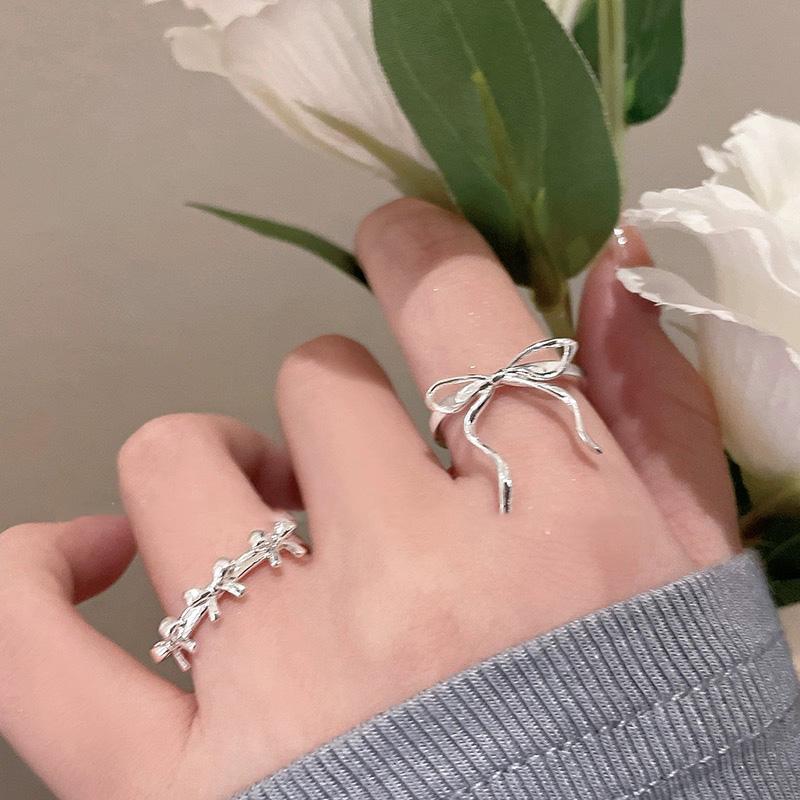 Product Introduction of Korea bow ring set female silver color ins summer student birthday gift 12
