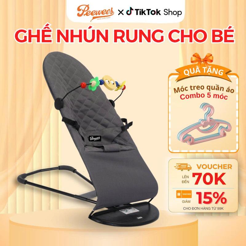Ghế nhún cao cấp cho bé sơ sinh PEEWEES, chống võng lưng, chất vải cotton thoáng mát.