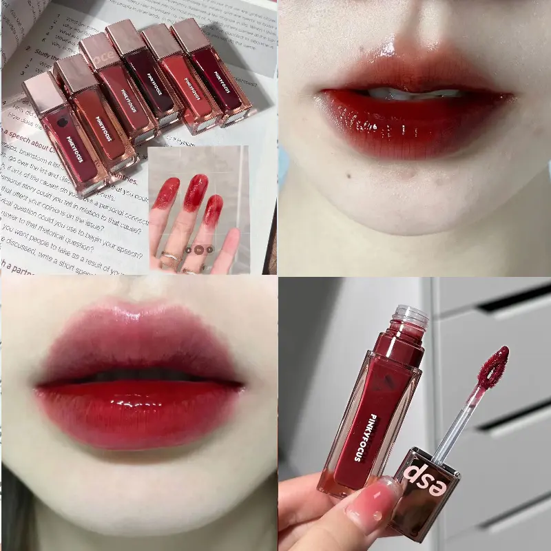 Son Môi Tráng Gương Dạng Ống Vuông Nhỏ Trong Suốt, Pinkyfocus, Dưỡng Ẩm Lâu Trôi